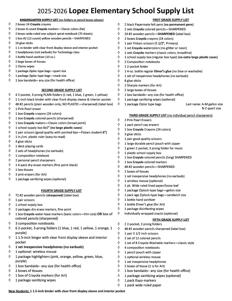 2025-2026 Supply List